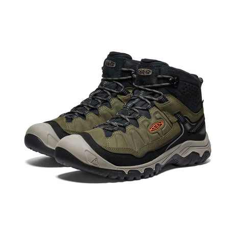 KEEN MEN'S TARGHEE IV MID WATERPROOF HIKING BOOTS DARK OLIVE/GOLD FLAME