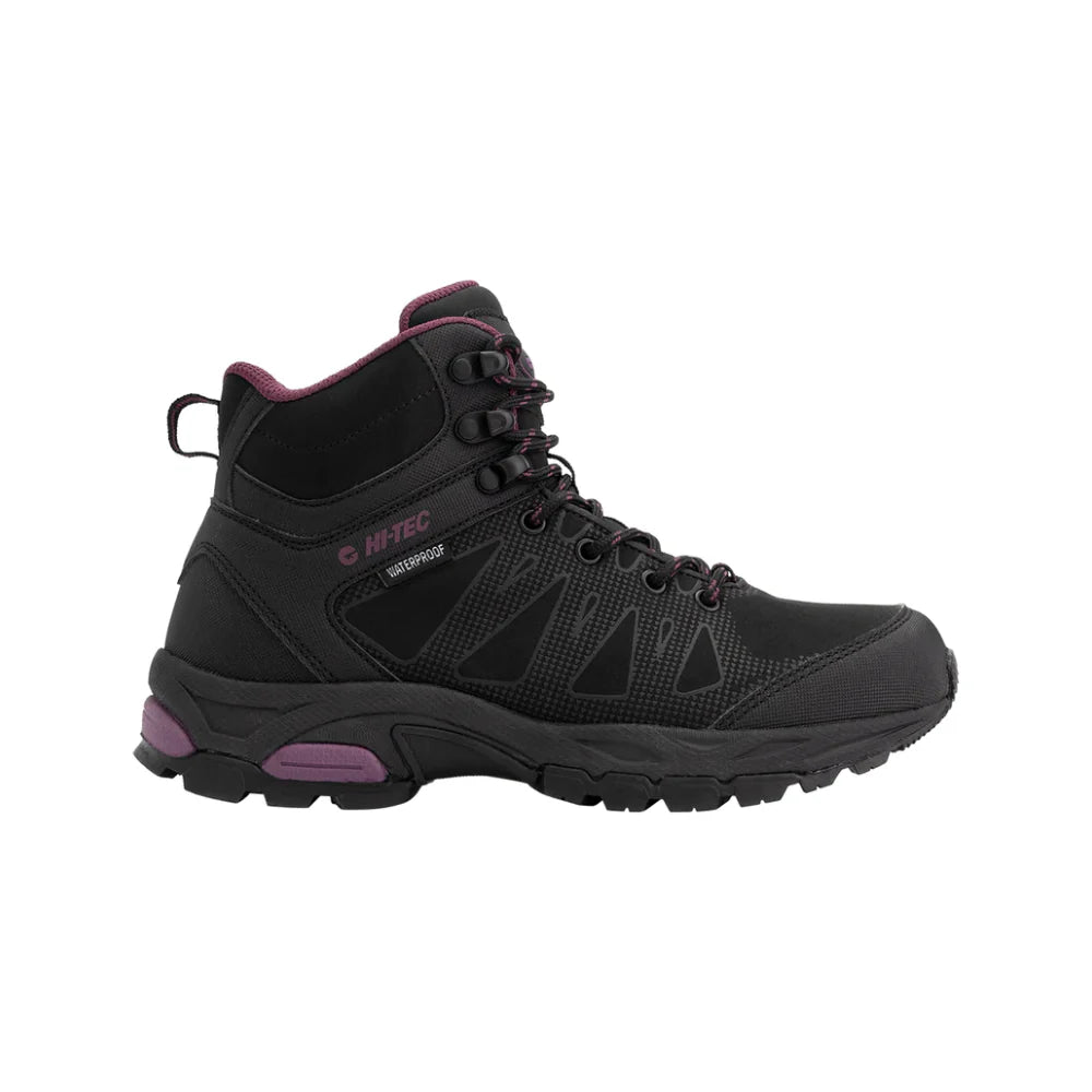 HI TEC WOMEN'S RAVEN MID WP HIKING BOOT BLACK/GRAPE WINE