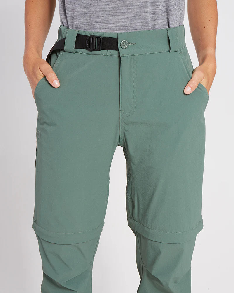 XTM WOMENS WYE RIVER ZIP-OFF HIKE PANTS SPRUCE GREEN